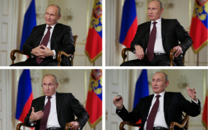 Tydeleg kroppsspråk på president Putin (Foto: AP Photo/Alexander Zemlianichenko/NTB Scanpix gjengitt frå Dagbladet.)